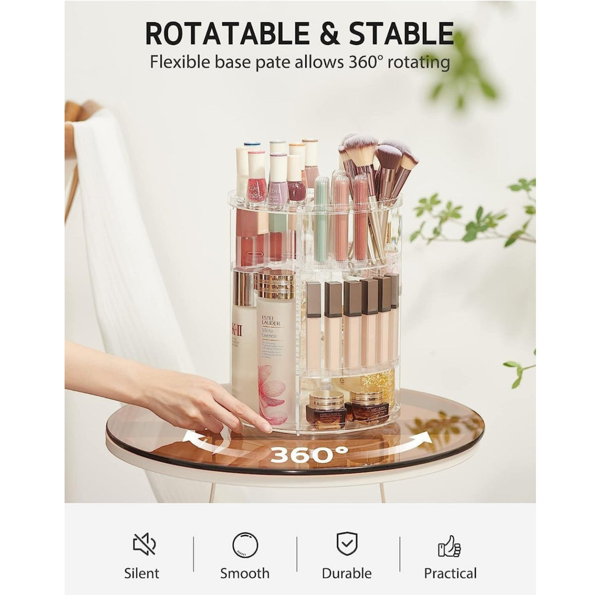 Makeup Organizer Adjustable 360 Rotation Box Case