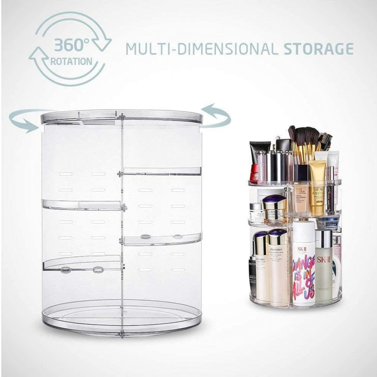 Makeup Organizer Adjustable 360 Rotation Box Case
